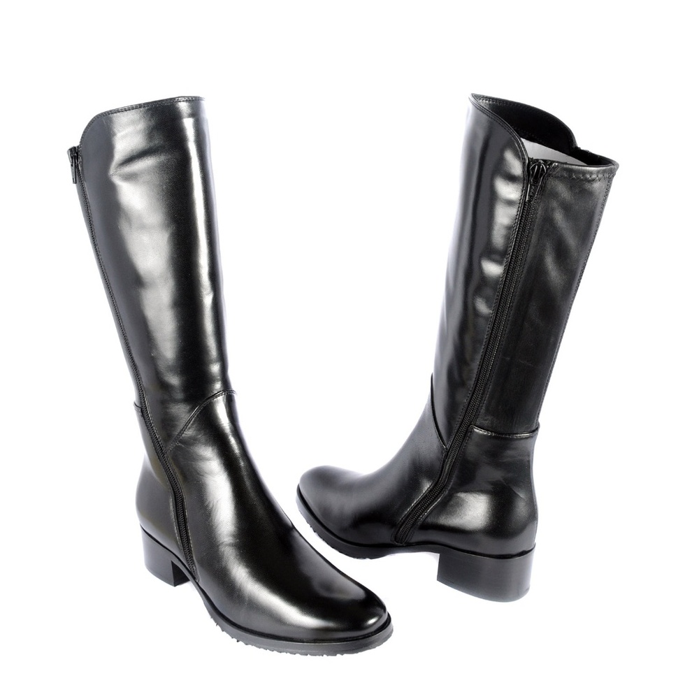 Le Pepe Napa Blk Mid Calf Boots with Shearling Fur